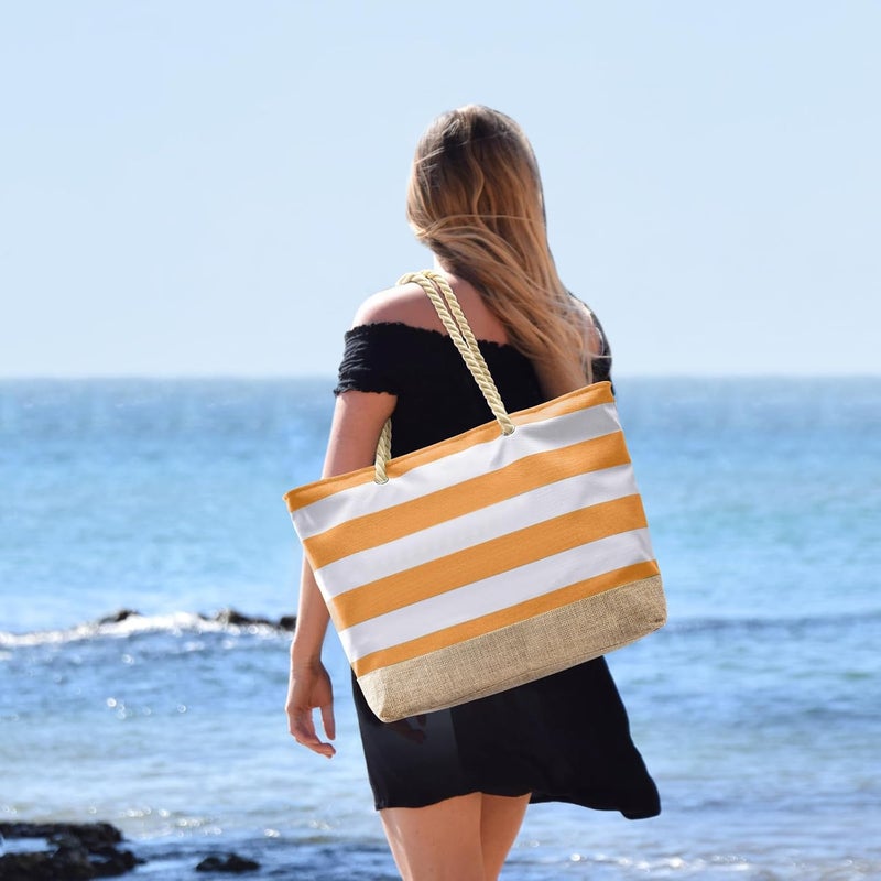 Becokan Beach Bags for Women Large Canvas Beach Tote Bag Beach Bags Waterproof Sandproof Swim Pool Bag Travel Essentials - Image 5